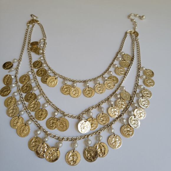 Vintage Gold Medallion Pearl Bib Necklace from Japan - Picture 2 of 10